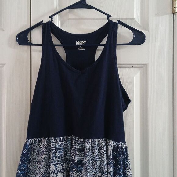 Lands' End Girls Blue white racer back dress with pockets Sz XL 14+-16+ NWOT - Picture 3 of 8